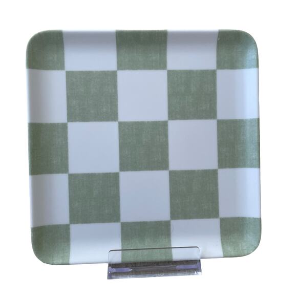 Checkered Melamine Appetizer Plates 6in Set of 4 Green White by C&C California - Picture 5 of 7